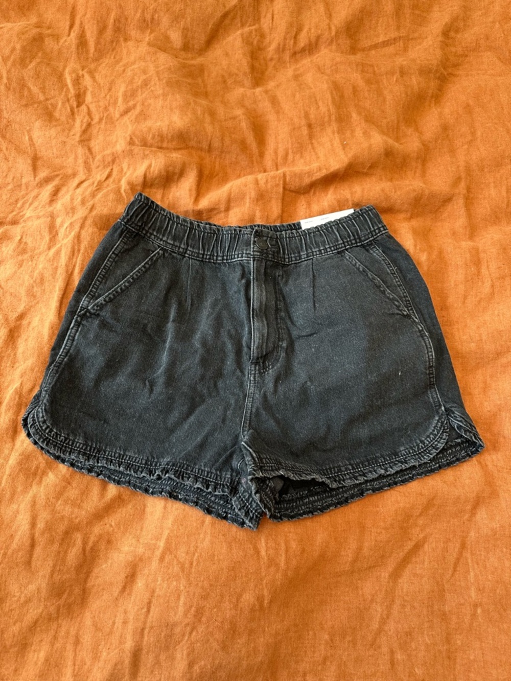 American Eagle Outfitters Black Denim-Look Elastic Waist Shorts